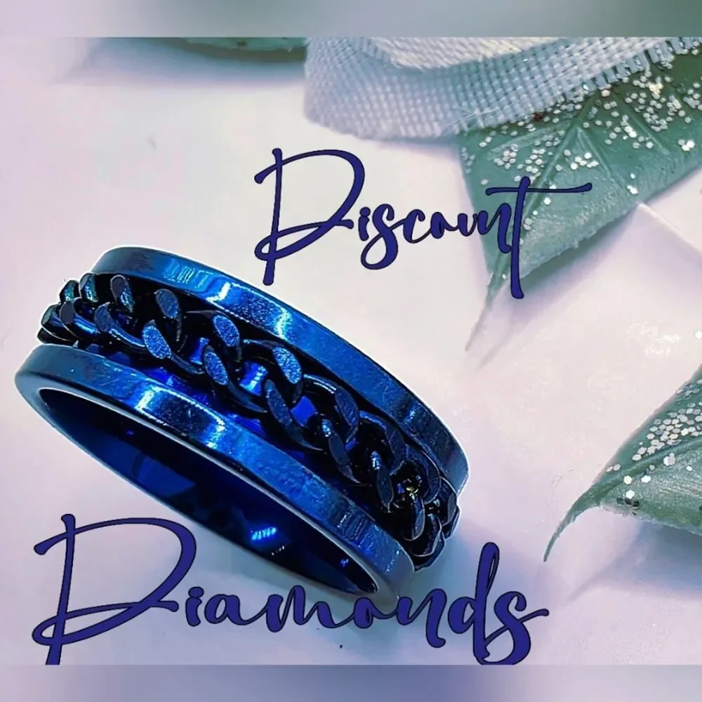 Men / Women / Unisex SPINNER Titanium Polished Blue Ring - Blue Chain